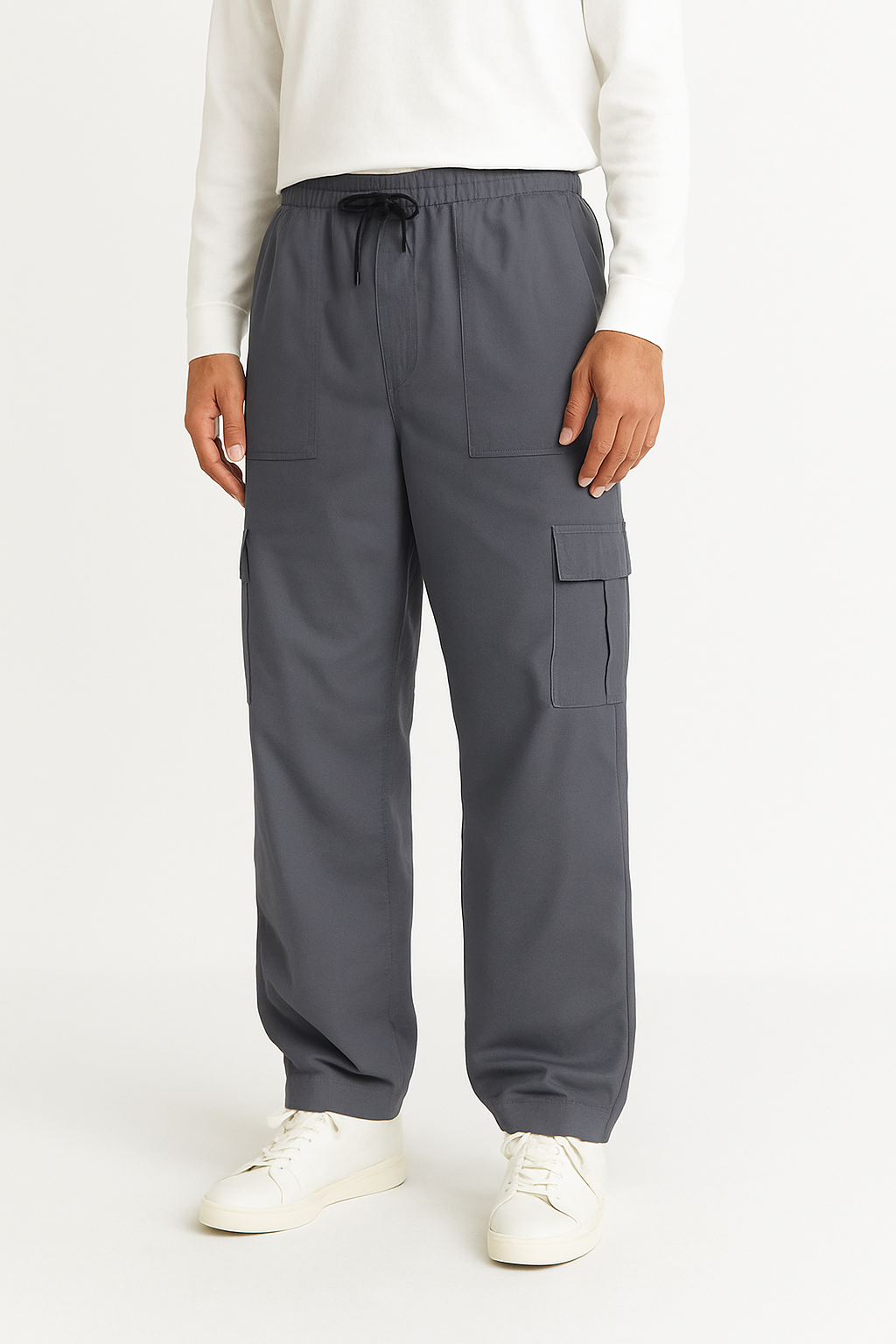 Modre Grey Men Cargo Loose Bottom Trousers