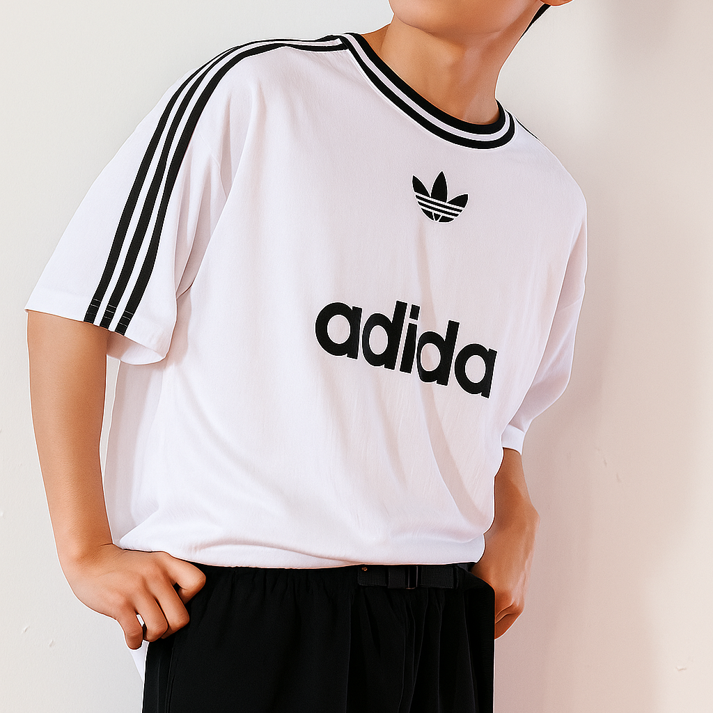 ADI White Drop shoulder Stripes Puff Print T shirt