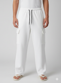 Cotton Fleece White Loose Bottom Cargo Trouser
