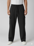 Cotton Fleece Loose Bottom Cargo Trouser Black