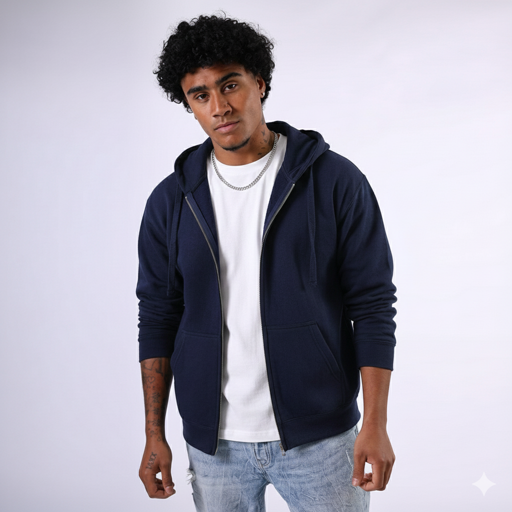 Men's Navy Fleece Zipper Hoddie