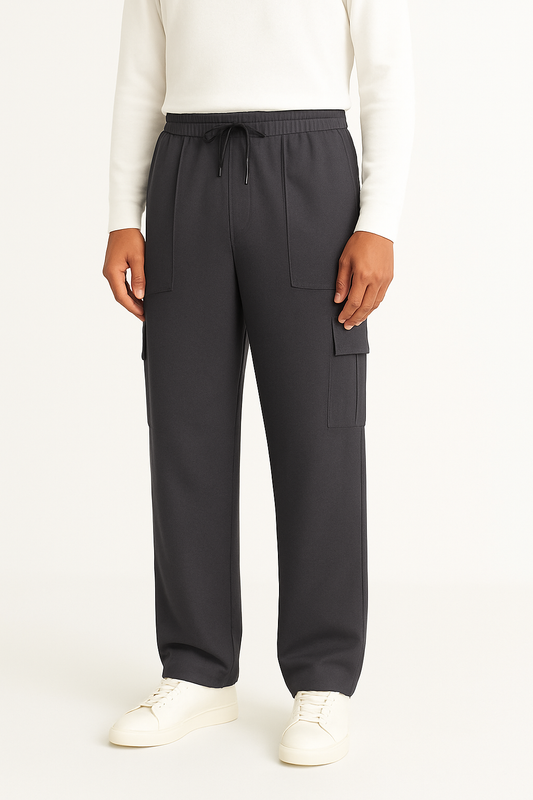 Modre Mens Charcoal grey Loose Bottom Cargo Trousers
