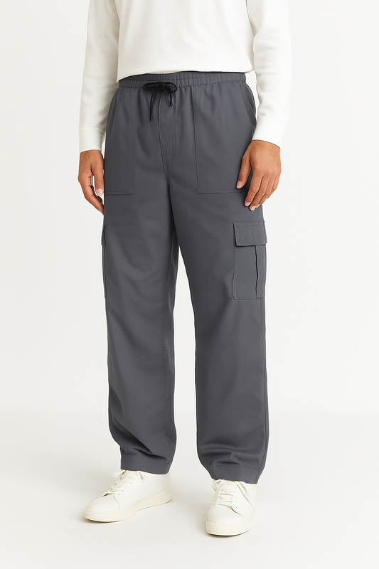 Modre Grey Men Cargo Loose Bottom Trousers