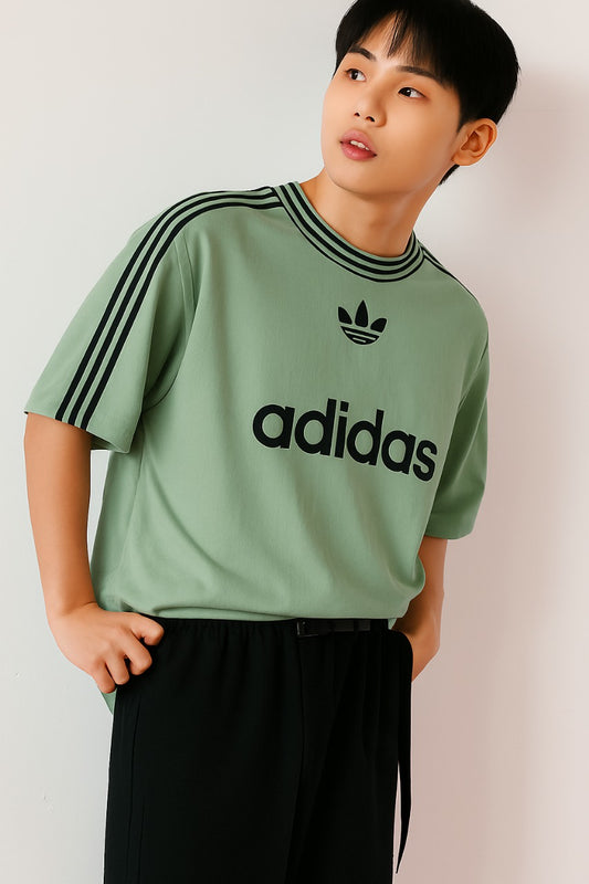 ADI Grey Drop shoulder Stripes Puff Print T shirt (Copy)