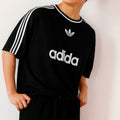 ADI Black Drop shoulder Stripes Puff Print T shirt