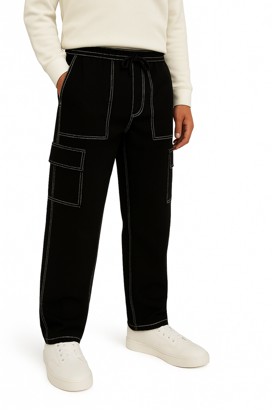 Modré Men's Black Contrast Loose fit Cargo trousers