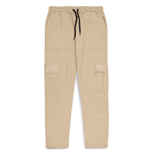 Modre Beige Men Cargo Loose Bottom Trousers