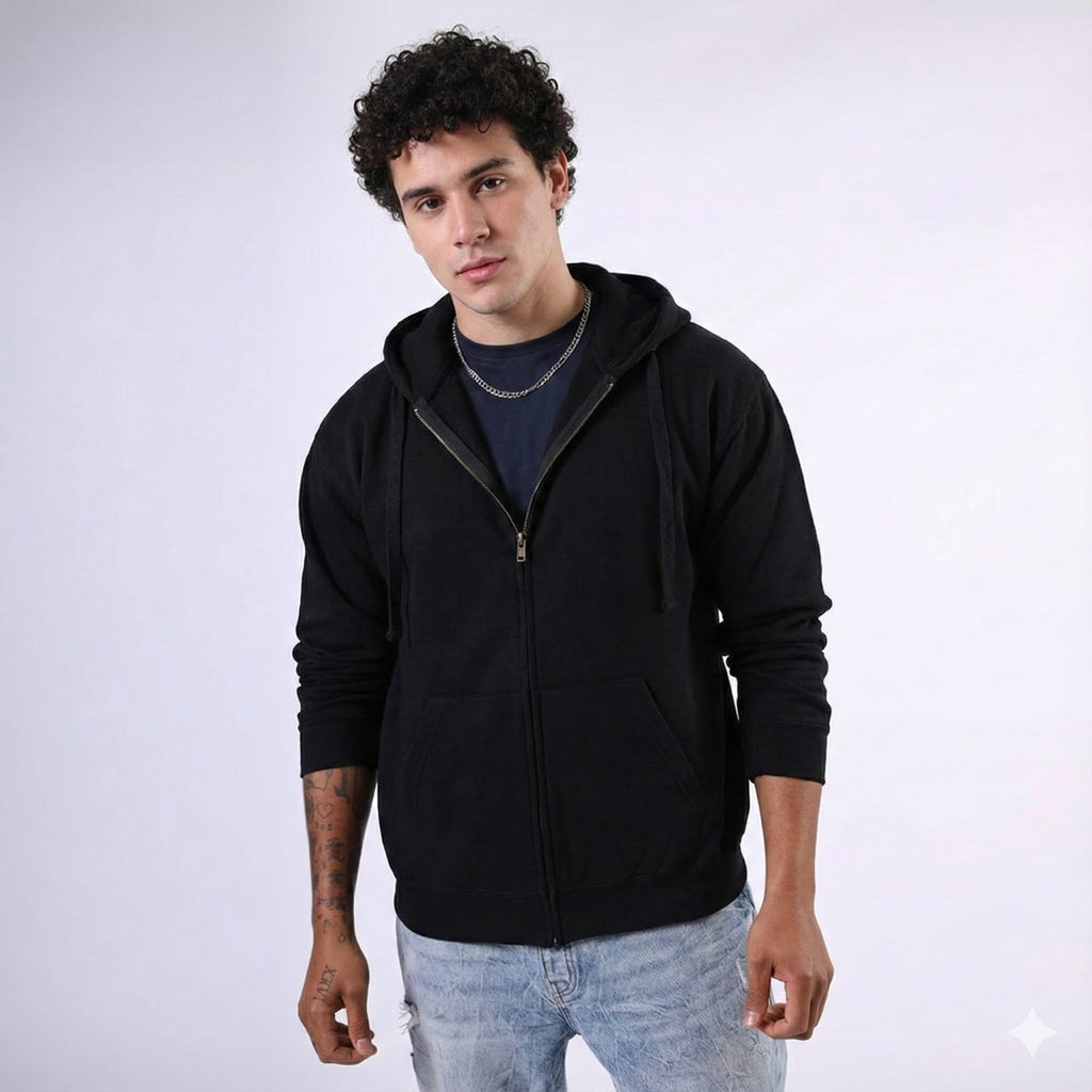 Modre Men's Black Fleece Zipper Hoddie