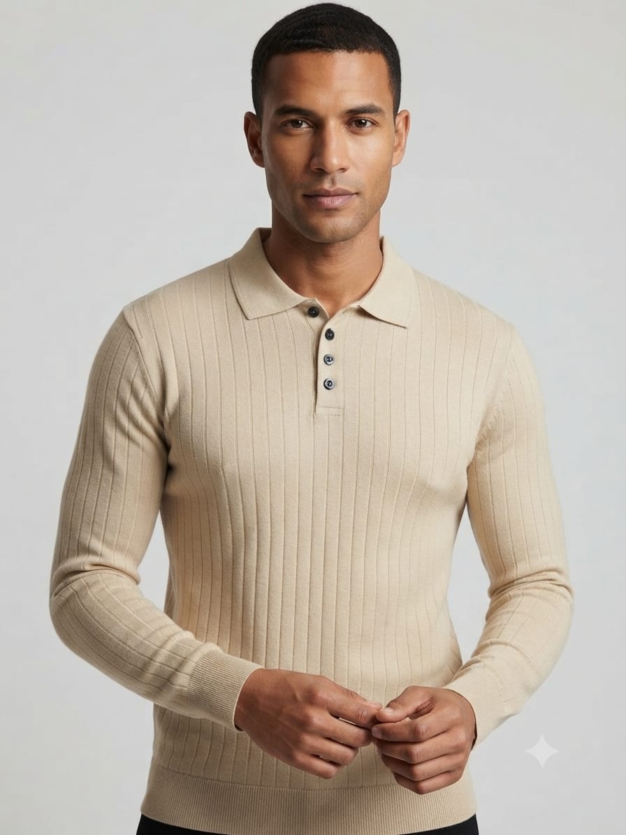 Modre Signature Full sleeves Polo-Beige