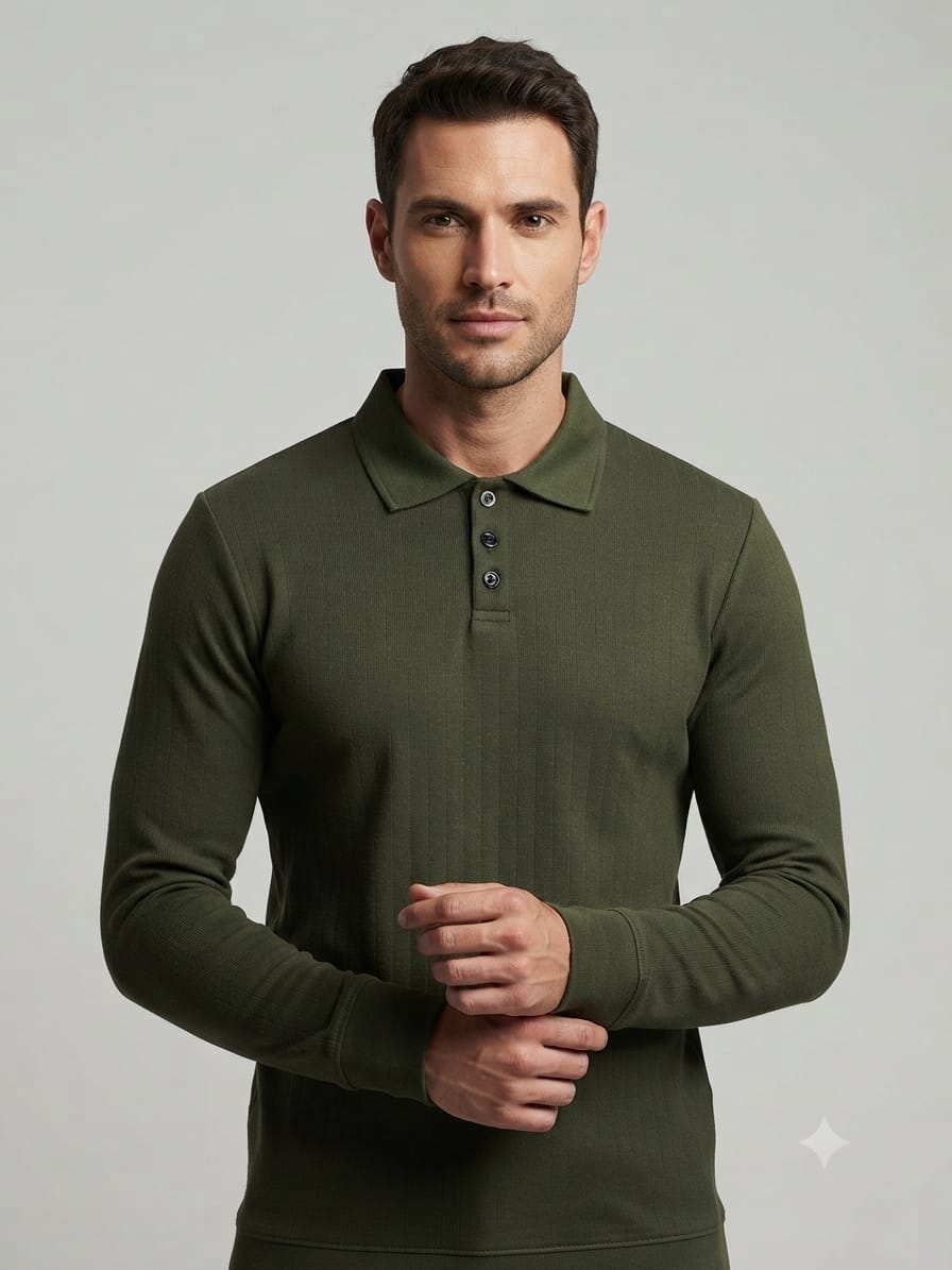 Modre Signature Full sleeves Polo-Olive