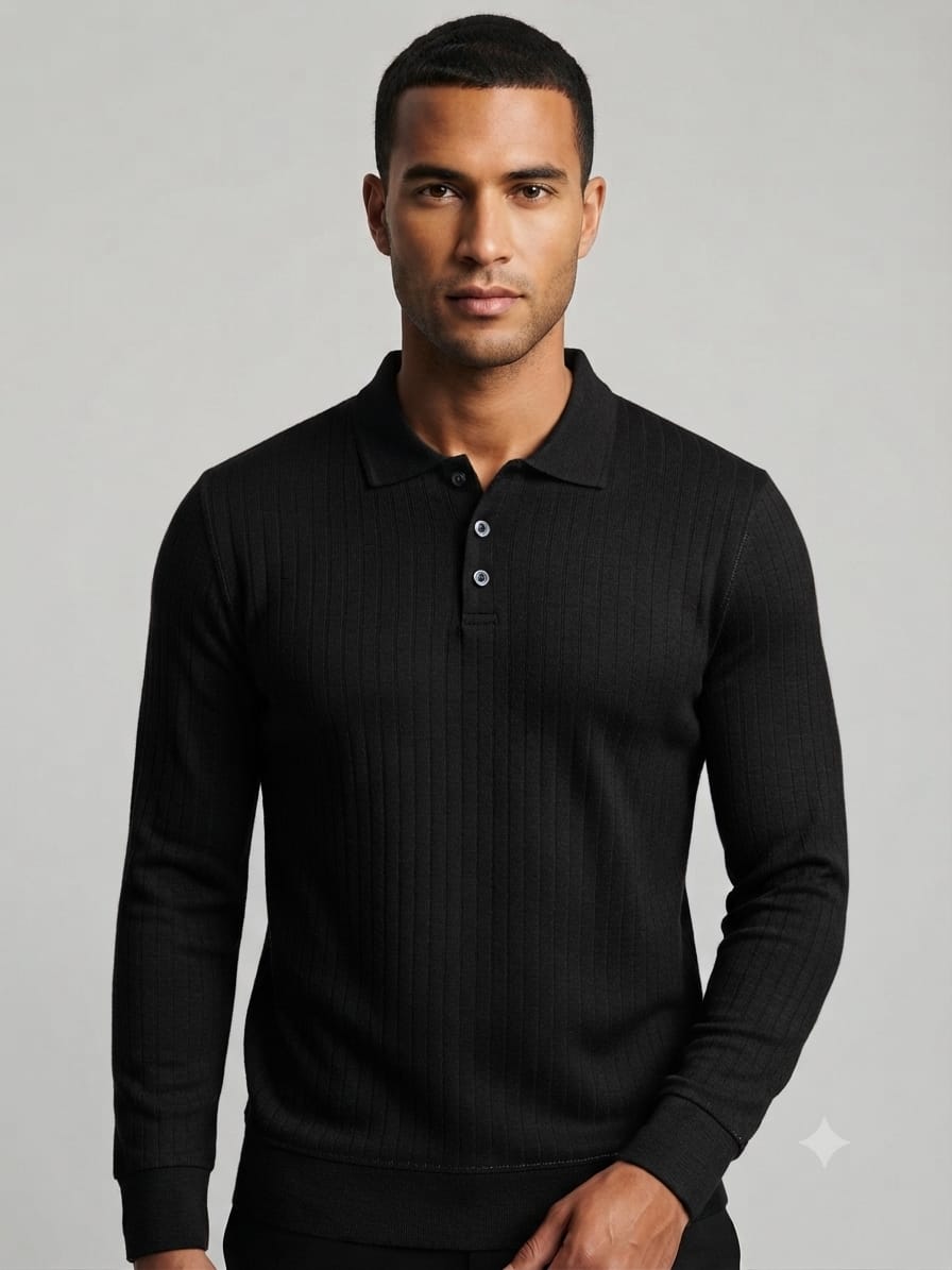 Modre Signature Full sleeves Polo-Black