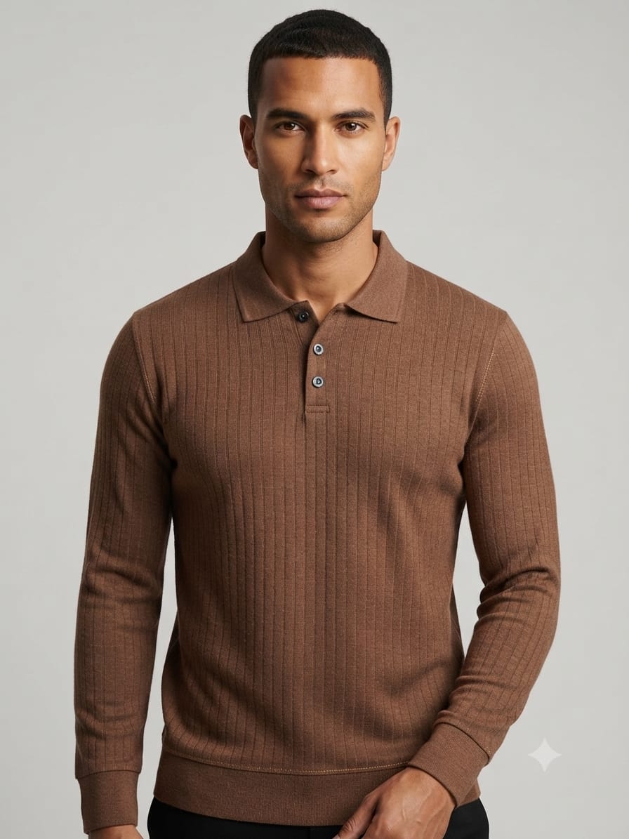 Modre Signature Full sleeves Polo-Brown