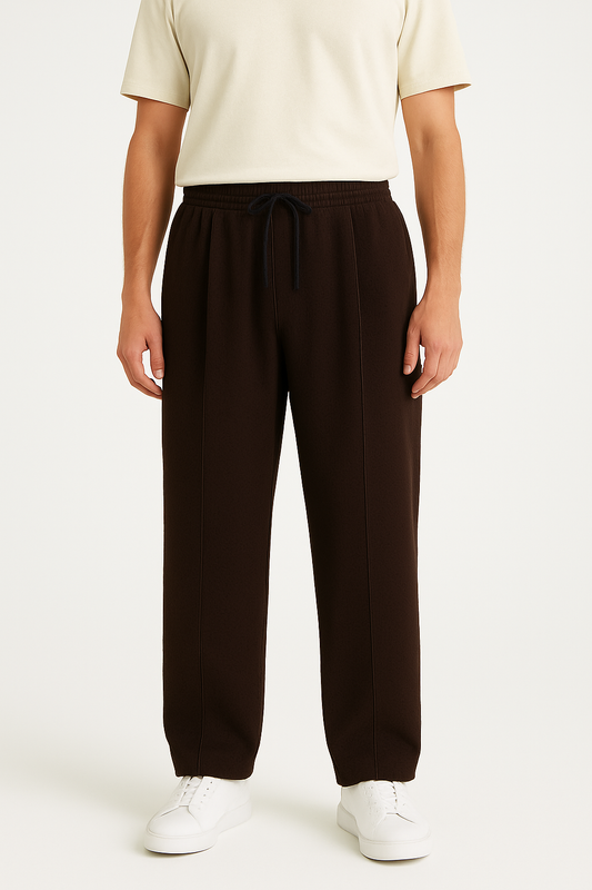 Modré Mens Loose fit Drak Brown Baggy Trouser