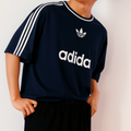 ADI Navy Drop shoulder Stripes Puff Print T shirt