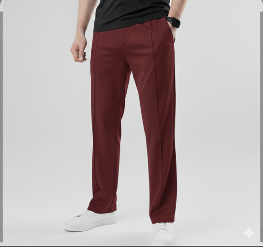 French Cotton terry Lycra Maroon Loose Bottom Trouser