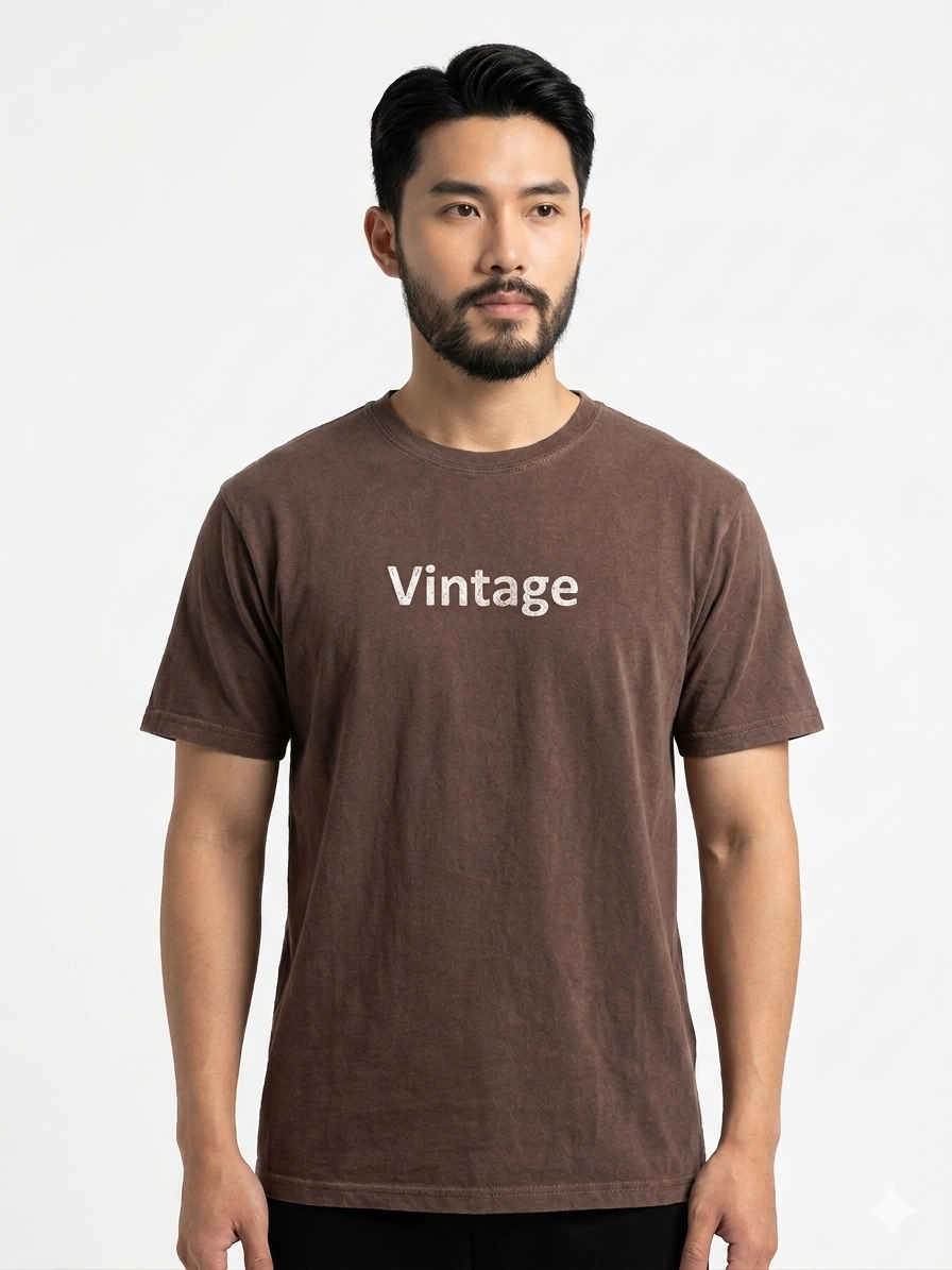 Men's Dark Brown Printed Combed Cotton T shirt-Vintage