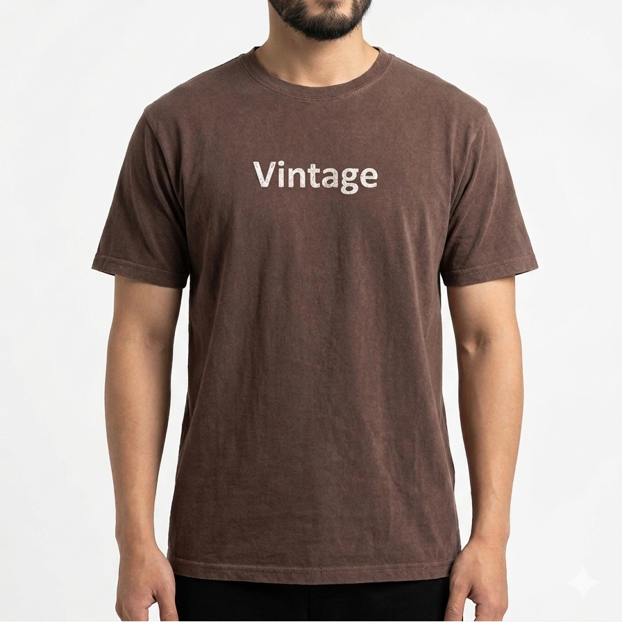 Men's Dark Brown Printed Combed Cotton T shirt-Vintage