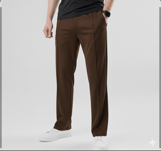 French Cotton terry Lycra Brown Loose Bottom Trouser