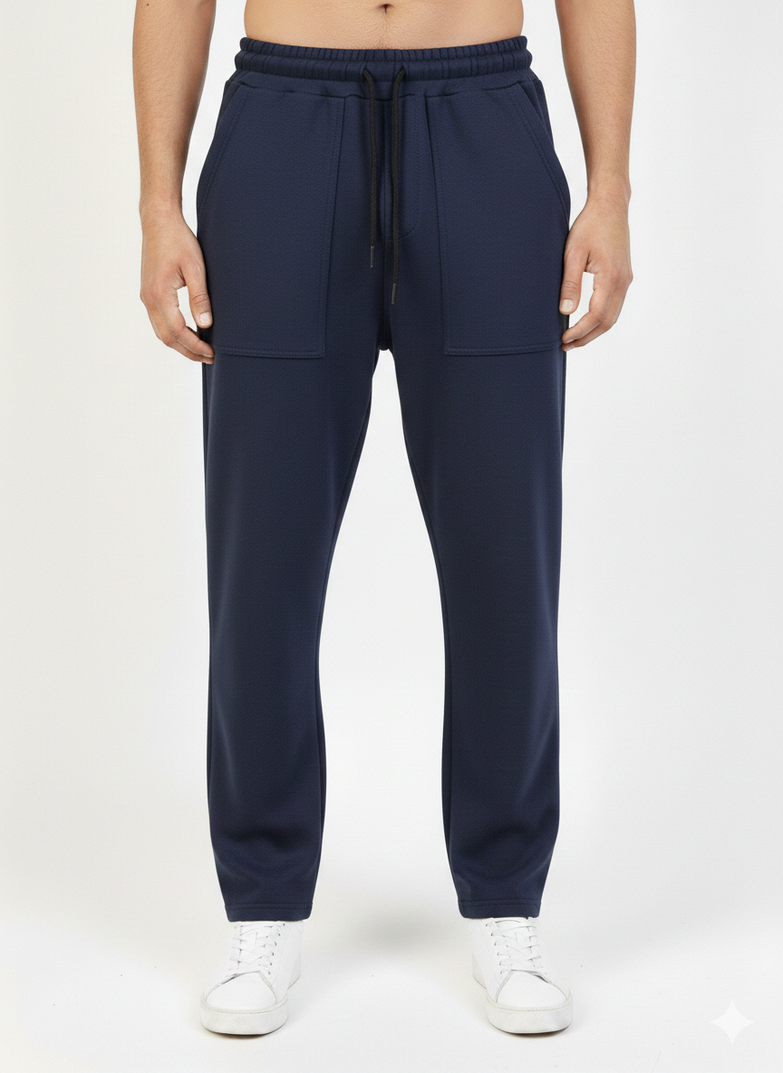 Patch Pocket terry Lycra Loose Bottom Trouser Navy