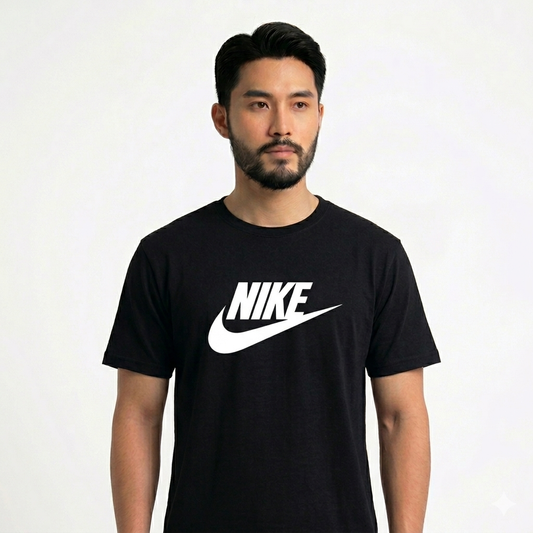 Men's Balck Printed Combed Cotton T shirt-NK