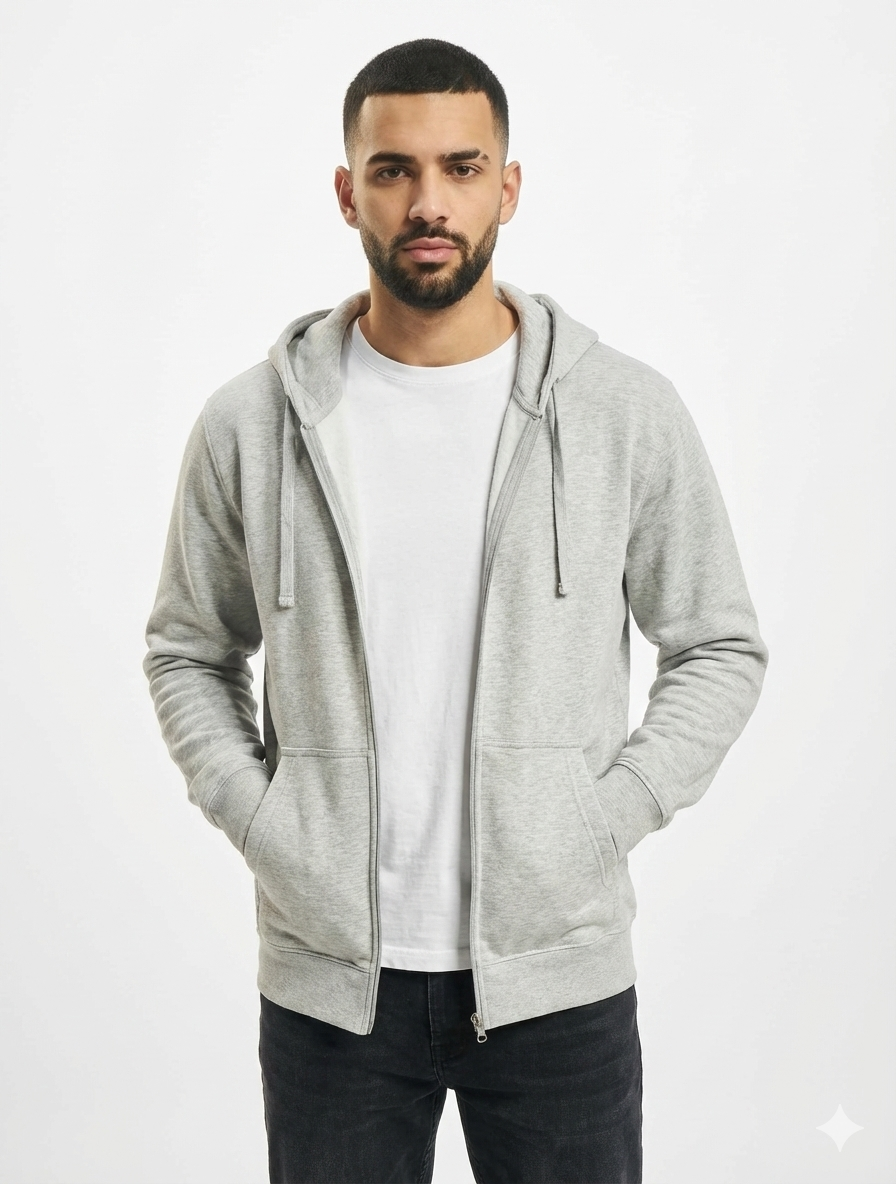 Men's Grey Fleece Zipper Hoodie