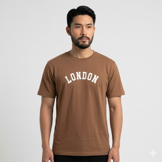 Men's Brown Printed Cotton T shirt-London
