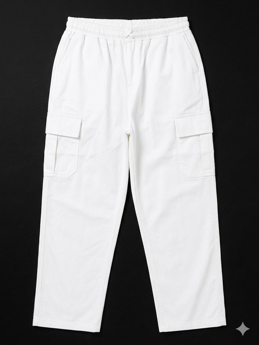 Modre Baggy Cargo Trousers - White