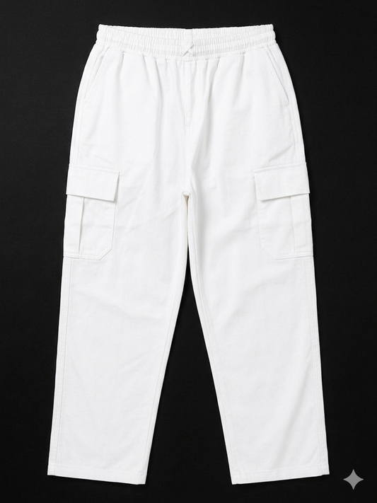 Modre Baggy Cargo Trousers - White
