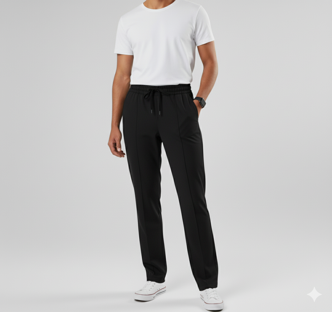 French Cotton terry Lycra Black Loose Bottom Trouser