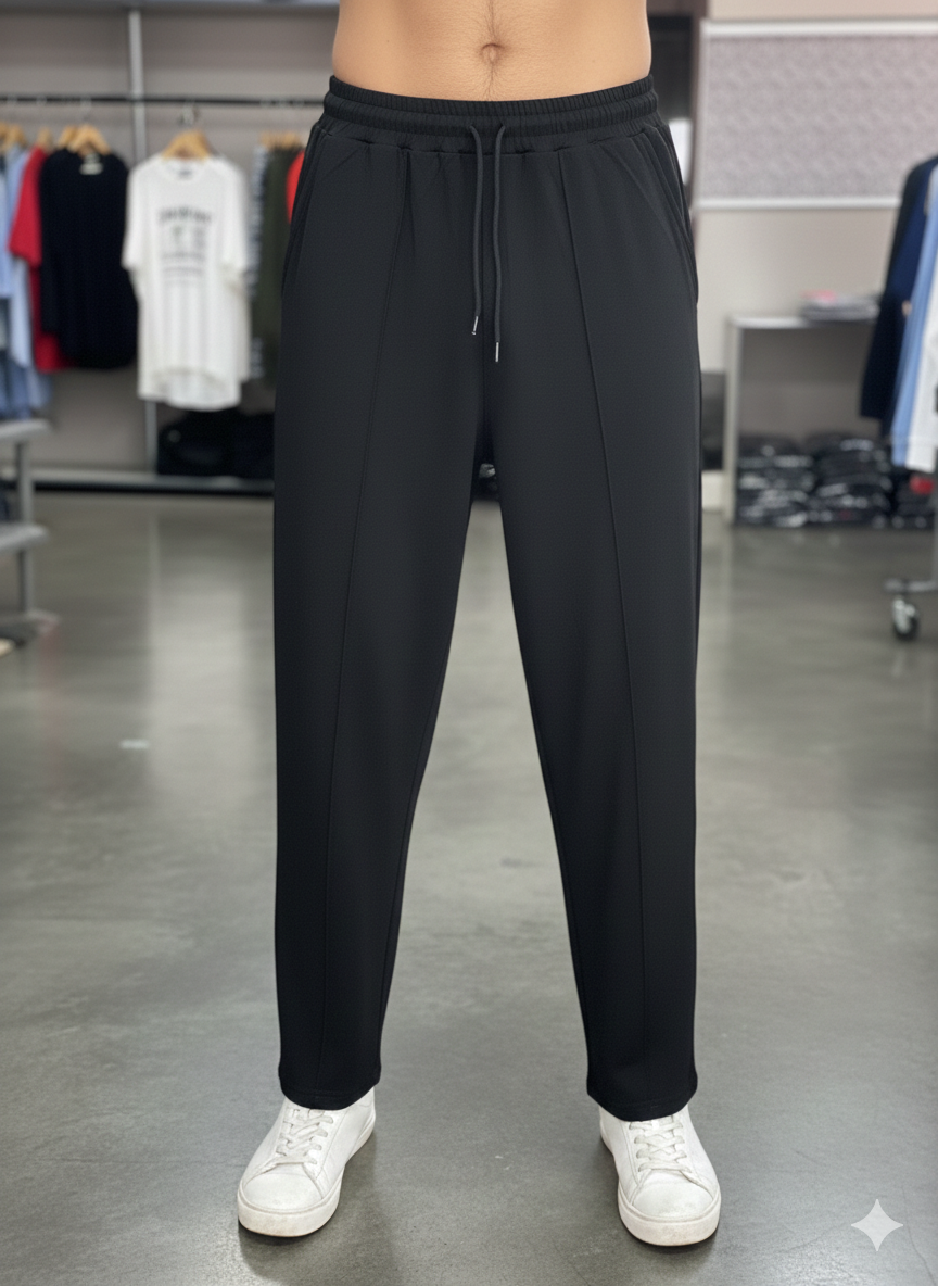 Men's French Pique Loose bottom Trousers - Black
