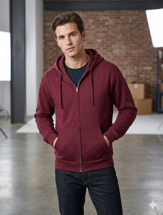 Men's Maroon Fleece Zipper Hoodie