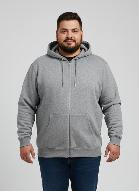 A-2 Men's BigSize Charcoal Grey Fleece Zipper Hoodie