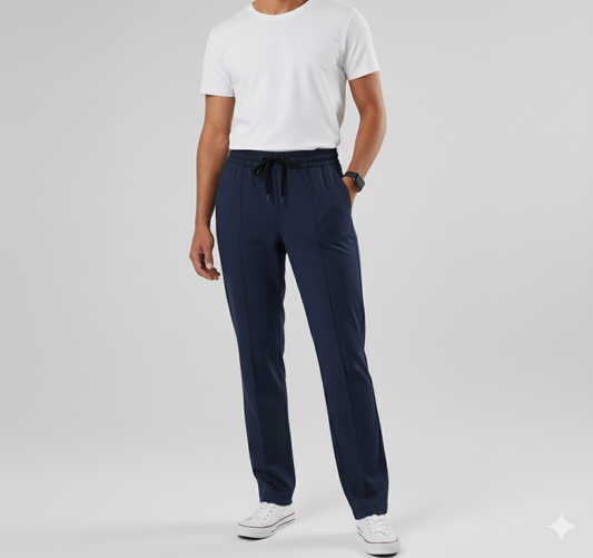 French Cotton terry Lycra Navy Loose Bottom Trouser