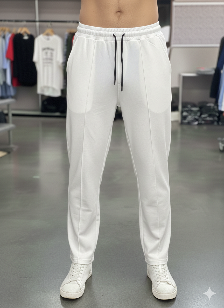 Men's French Pique Loose bottom Trousers - White