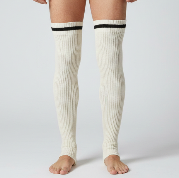 Beige knee Warmers Pair Wool for Bikers