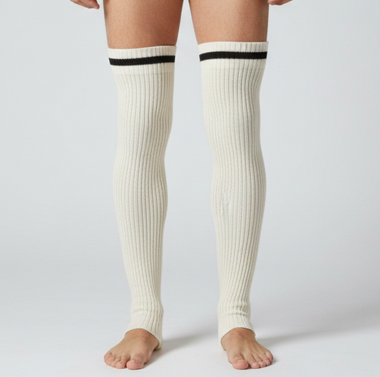 Beige knee Warmers Pair Wool for Bikers