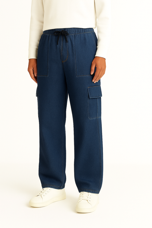 Modre Mens Denim Loose Bottom Cargo Trousers