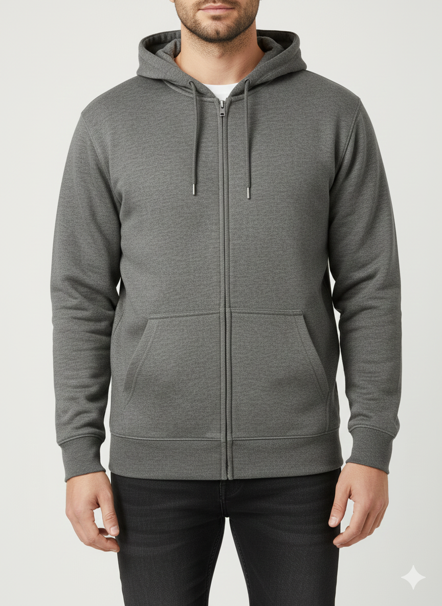 Men's Metal Grey Fleece Zipper Hoodie