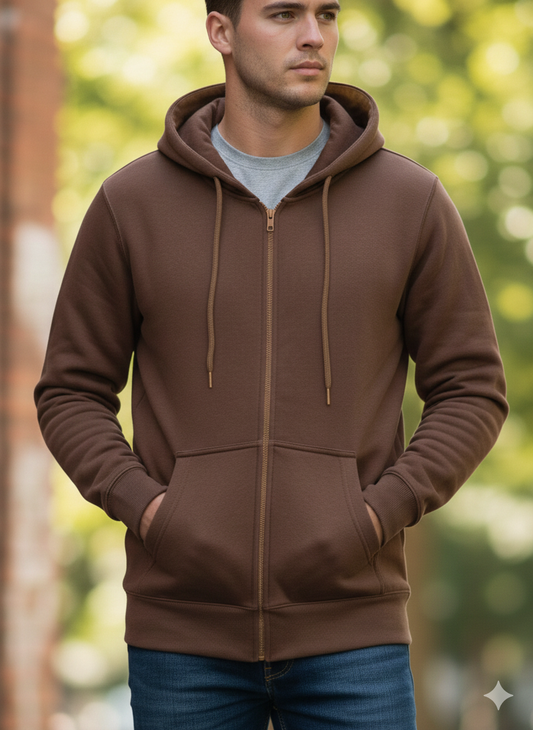 Men's Brown Fleece Zipper Hoodie